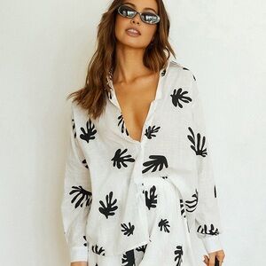 Commense Chill Life Plant Print Shirt